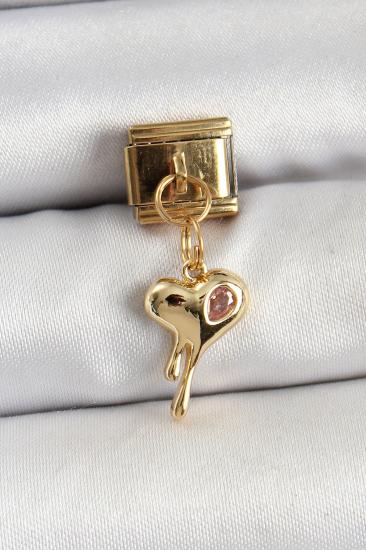 Hkursat 316L Çelik Sallantılı Zirkon Taşlı Eriyen Kalp Model Gold Renk Nomination Charm