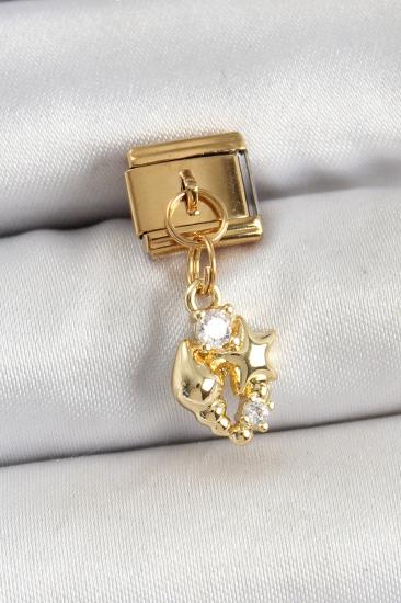 Hkursat 316L Çelik Sallantılı Zirkon Taşlı Deniz Kabuğu Ve Yıldız Model Gold Renk Nomination Charm