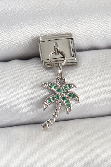 Hkursat 316L Çelik Sallantılı Zirkon Taşlı Palmiye Ağacı Model Gümüş Renk Nomination Charm