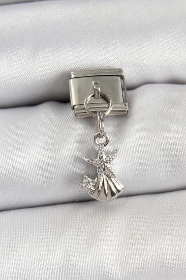 Hkursat 316L Çelik Sallantılı Zirkon Taşlı Deniz Yıldızı Ve İstiridye Model Gümüş Renk Nomination Charm