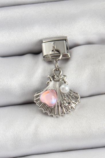 Hkursat 316L Çelik Sallantılı İnci Detaylı İstiridye Model Gümüş Renk Nomination Charm