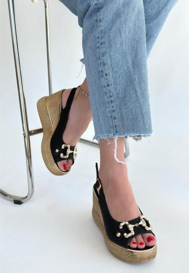 Hkursat Caver Siyah Cilt Dolgu Topuk Sandalet