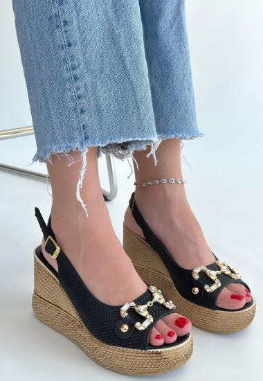 Hkursat Caver Siyah Cilt Dolgu Topuk Sandalet