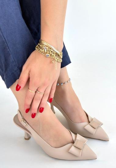 Hkursat Leyya Bej Cilt Topuklu Ayakkabı