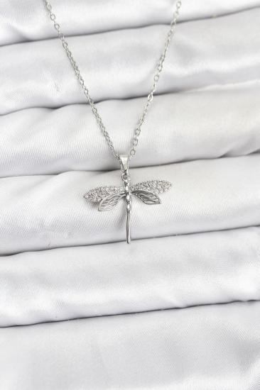 Hkursat 316L Çelik Zincir Gümüş Renk Yusufçuk Model Zirkon Taşlı Kadın Kolye