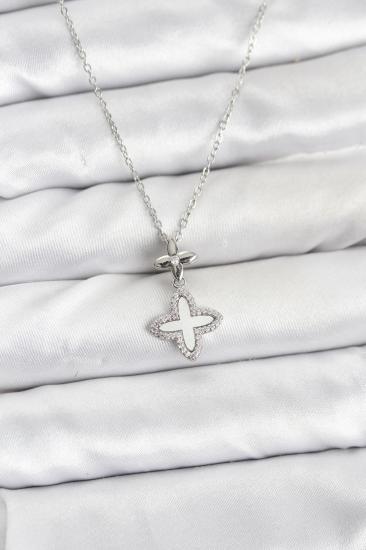 Hkursat 316L Çelik Zincir Gümüş Renk 4 Yapraklı Yonca Model Zirkon Taşlı Kadın Kolye