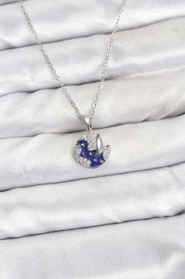 Hkursat 316L Çelik Zincir Gümüş Renk Gece Model Zirkon Taşlı Kadın Kolye