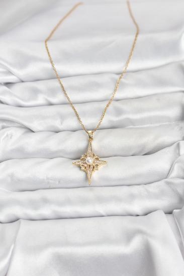 Hkursat 316L Çelik Zincir Gold Renk Kutup Yıldızı Model Zirkon Taşlı Kadın Kolye