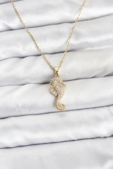 Hkursat 316L Çelik Zincir Gold Renk Deniz Atı Model Zirkon Taşlı Kadın Kolye