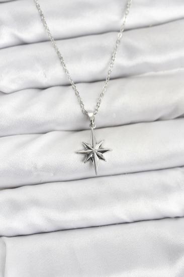 Hkursat 316L Çelik Zincir Gümüş Renk Kutup Yıldızı Model Kadın Kolye