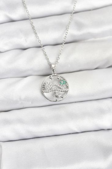 Hkursat 316L Çelik Zincir Gümüş Renk Şans Kolyesi Model Zirkon Taşlı Kadın Kolye