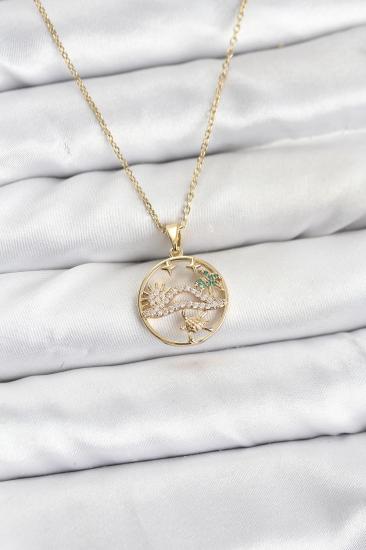 Hkursat 316L Çelik Zincir Gold Renk Şans Kolyesi Model Zirkon Taşlı Kadın Kolye