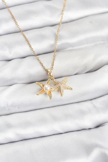Hkursat 316L Çelik Zincir Gold Renk Deniz Yıldızı Model Zirkon Taşlı Kadın Kolye
