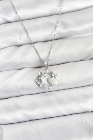 Hkursat 316L Çelik Zincir Gümüş Renk Deniz Tema Model Zirkon Taşlı Kadın Kolye