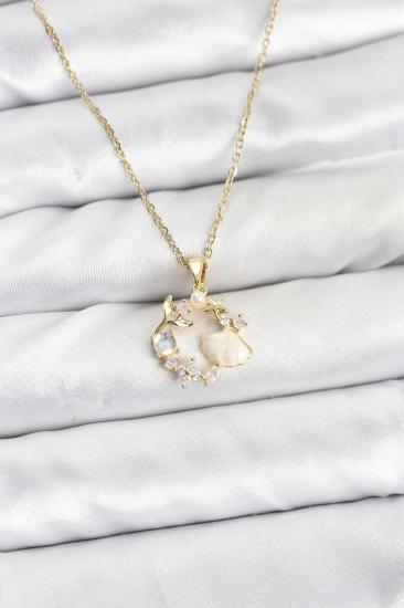 Hkursat 316L Çelik Zincir Gold Renk Deniz Tema Model Zirkon Taşlı Kadın Kolye