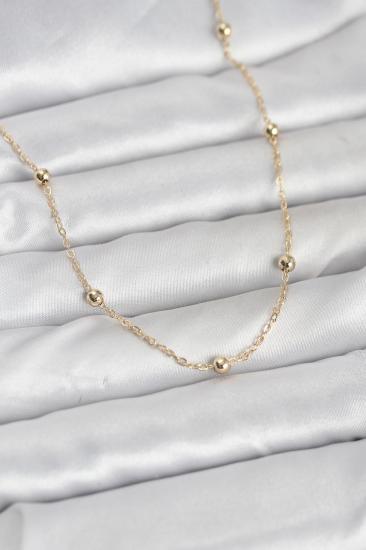 CM 14K Gold Renk Pirinç Top Zincirli 60 cm Kadın Kolye