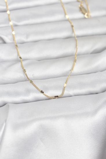 CM 14K Gold Renk Ezme Kalp Detaylı 60 cm Zincir Kadın Kolye