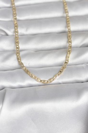 CM 14K Gold Renk Lazer Kesim Zincirli Model 60 cm Kadın Kolye