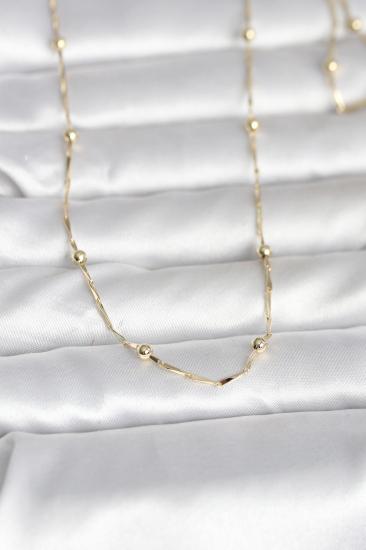 CM 14K Gold Renk Kesme Çubuk Zincir Topçuklu Model 60 cm Kadın Kolye