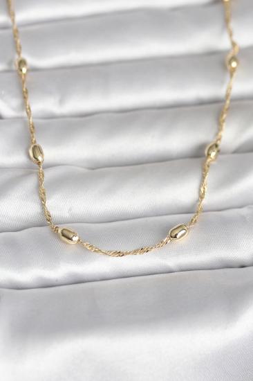 CM 14K Gold Renk Burgu Zincirli Damla Topçuk Model 45 cm Kadın Kolye