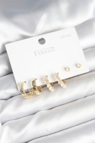 Gold Renk Hkursat Pirinç Halka 925 Ayar Gümüş Çivili Kadın Küpe Seti