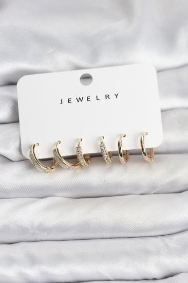 Zirkon Taşlı Gold Renk Hkursat Pirinç Kadın Küpe Seti