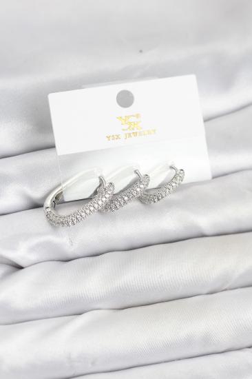 Hkursat Pirinç Gümüş Renk Zirkon Taşlı Halka Model YSX Trio Küpe Seti