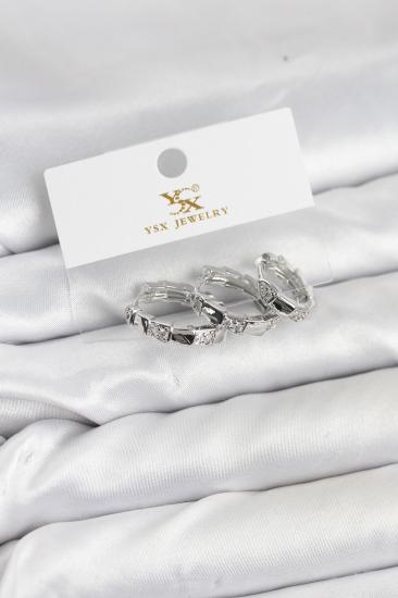 Hkursat Pirinç Gümüş Renk Zirkon Taşlı Halka Yılan Model YSX Trio Küpe Seti