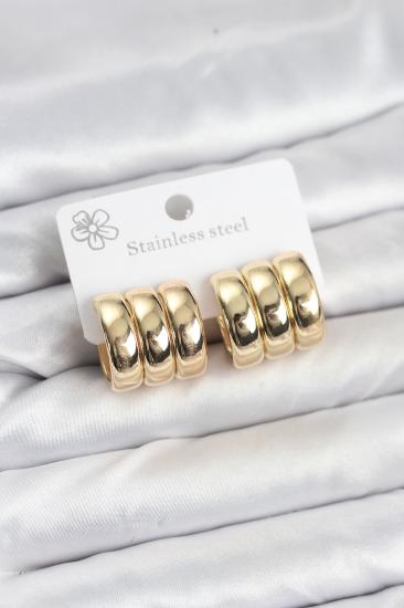 Hkursat 316L Çelik Gold Renk 3’lü Görünüm Kadın Küpe