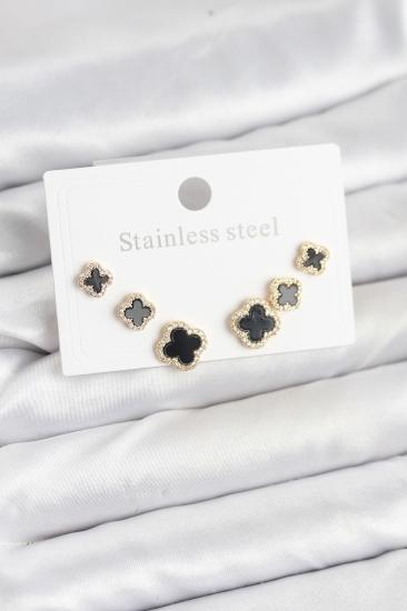 Hkursat 316L Çelik Zirkon Taşlı Yonca Model Kadın Küpe Seti