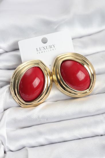 Hkursat Pirinç Kırmızı Badem Model Vintage Gold Kadın Küpe