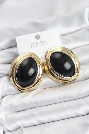 Hkursat Pirinç Siyah Badem Model Vintage Gold Kadın Küpe