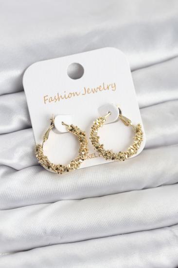 Hkursat Pirinç Gold Renk Küçük Tırtıklı Halka Model Kadın Küpe