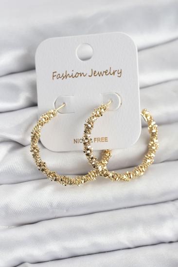 Hkursat Pirinç Gold Renk Tırtıklı Halka Model Kadın Küpe