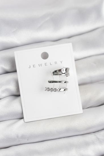 Gümüş Renk Zirkon Taşlı Hkursat Pirinç Kıkırdak Küpe