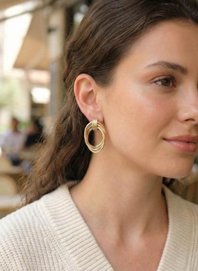 Hkursat Pirinç Gold Renk Damla Model Vintage Kadın Küpe