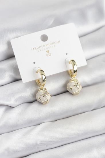 Hkursat Pirinç Gold Renk Topçuk Model Mineli Halka Kadın Küpe