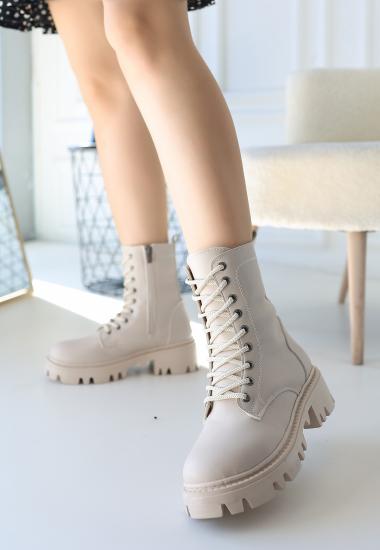 Bluefeet Flona Bej Cilt Bağcıklı Bot