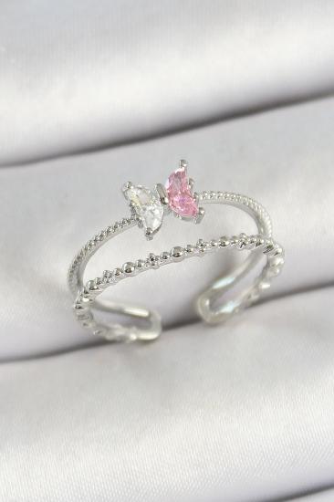 Hkursat Pirinç Kelebek Figürlü Zirkon Taşlı Gümüş Renk Ayarlanabilir Kadın Yüzük