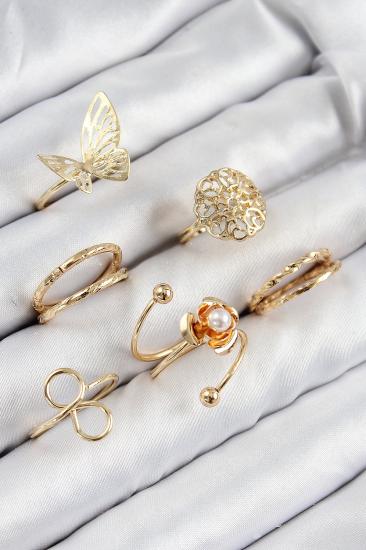 Hkursat Pirinç Gül Kelebek Model Gümüş Renk Kadın Yüzük Kombin Set