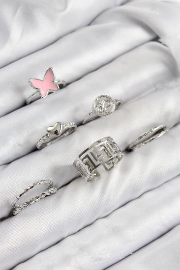 Hkursat Pirinç Kelebek Ve Kalp Model Gümüş Renk Kadın Yüzük Kombin Set