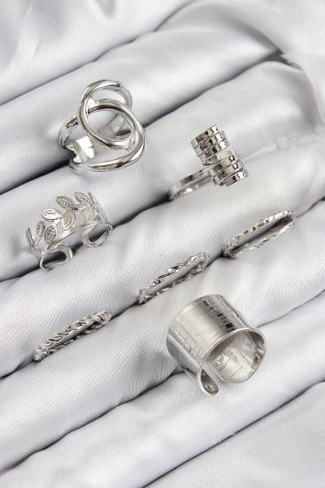 Hkursat Pirinç Yaprak Model Gümüş Renk Kadın Yüzük Kombin Set