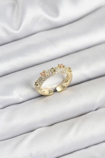 Hkursat Pirinç Gold Renk Zirkon Taşlı Vintage Kadın Yüzük