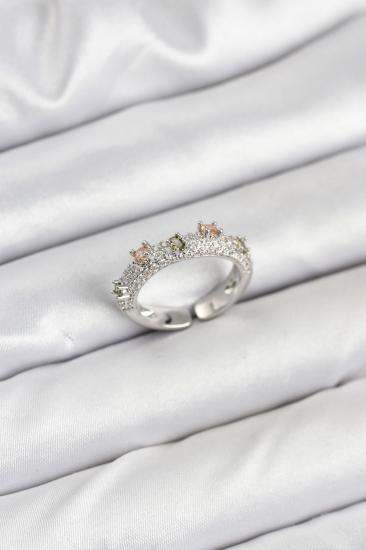 Hkursat Pirinç Gümüş Renk Zirkon Taşlı Vintage Kadın Yüzük