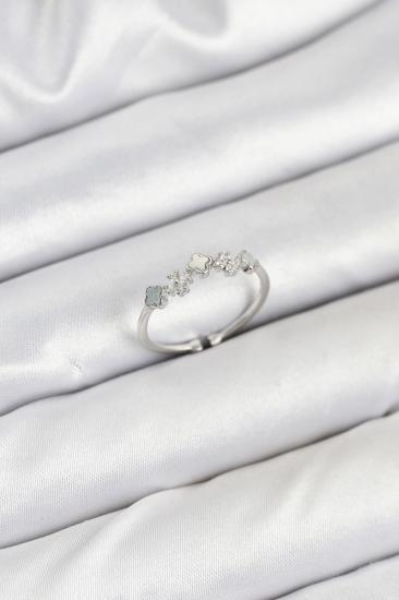 Hkursat Pirinç Gümüş Renk Minimal Yonca Detaylı Kadın Yüzük