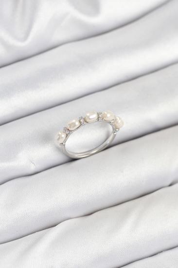 Hkursat Pirinç Gümüş Renk Sıralı İncili Kadın Yüzük