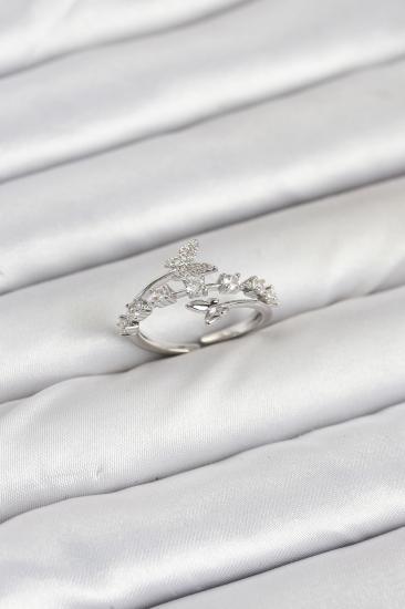 Hkursat Pirinç Gümüş Renk Zirkon Taşlı Kelebek Model Kadın Yüzük