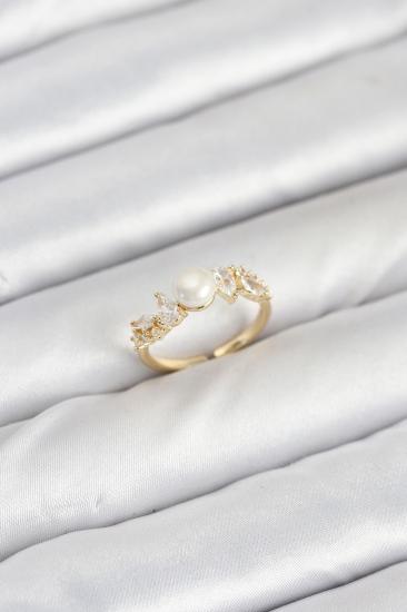 Hkursat Pirinç Gold Renk Zirkon Taşlı İncili Model Kadın Yüzük