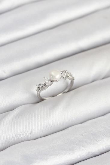 Hkursat Pirinç Gümüş Renk Zirkon Taşlı İncili Model Kadın Yüzük