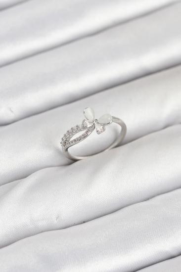 Hkursat Pirinç Gümüş Renk Kelebek Zirkon Taşlı Kadın Yüzük